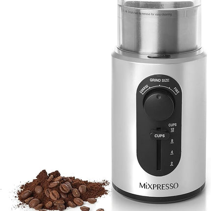 Mixpresso Electric Coffee Grinder 12 Cup Capacity, 304 Stainless Steel Blade, Espresso Bean Grinder, Removable Chamber, Coffee Grinder Electric with 5 Presets For Spices & More