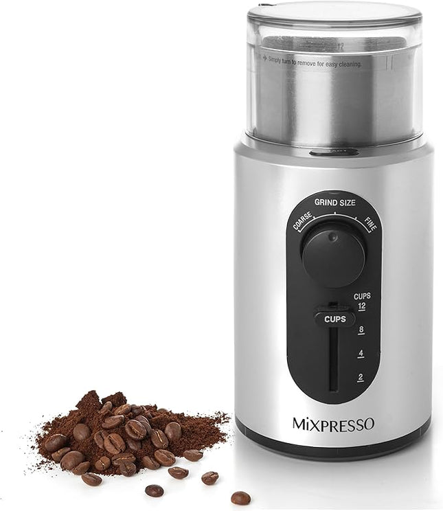 Mixpresso Electric Coffee Grinder 12 Cup Capacity, 304 Stainless Steel Blade, Espresso Bean Grinder, Removable Chamber, Coffee Grinder Electric with 5 Presets For Spices & More
