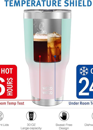 WETOWETO 30oz Tumbler, Stainless Steel Vacuum Insulated Water Coffee Tumbler Cup, Double Wall Powder Coated Spill-Proof Travel Mug Thermal Cup for Home Outdoor (Green-Pink Gradient, 1 Pack)
