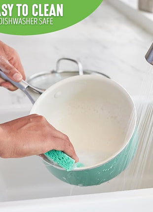 GreenLife Artisan Healthy Ceramic Nonstick, 12 Piece Cookware Pots and Pans Set, Stainless Steel Handle, Induction, PFAS-Free, Dishwasher Safe, Oven Safe, Turquoise