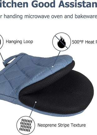 Oven Mitts and Pot Holders Set, Pack of 4, Heat Resistant Silicone Kitchen Mini Oven Mittens for 500 Degrees, Mini Oven Gloves and Hot Pads for Baking Grilling Barbecue Microwave Machine Washable