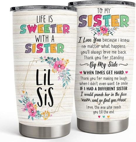 SANDJEST Sister Gifts 20oz Stainless Steel Insulated Travel Mug, Gifts for Women, Girls, Birthday, Christmas