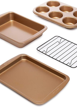 Ecolution Non-Stick Toaster Oven Bakeware Set, 4 Piece, Carbon Steel, Easy to Clean and Perfect for Single Servings, Copper