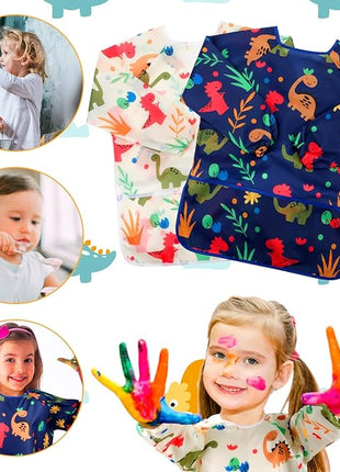 CUBACO Kids Painting Apron, 2pcs Waterproof Art Smocks For Child 3-8 Years, Kids Smocks for Painting Aprons with Long Sleeve