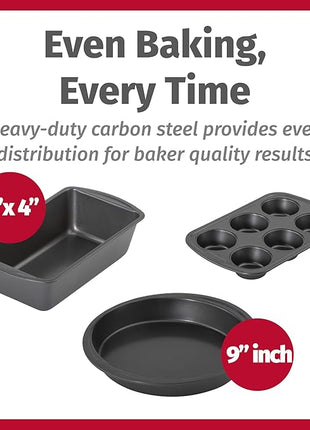 GoodCook Everyday Nonstick Steel 5-Piece Bakeware Set, Gray, Includes Cookie Sheet, Cake Pan, Loaf Pan, Muffin Pan, and Roast Pan, Durable and Scratch-Resistant Baking Set