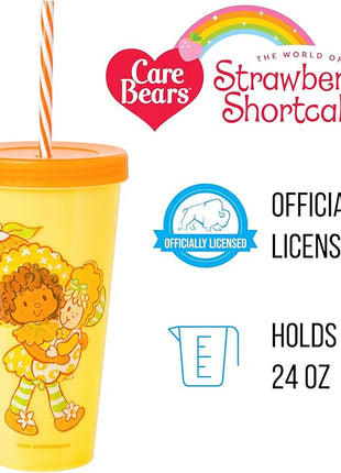 Silver Buffalo Strawberry Shortcake 4 Pack Color Change Plastic Tumbler Featuring Lemon Meringue, Orange Blossom, and Angel Cake, 24 Ounces