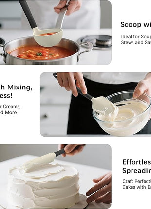 Coukre Silicone Kitchen Cooking Utensils Set with Holder – Heat-Resistant, Food-Grade Kitchen Tools, Spatula, Spoon & Gadgets for Non-Stick Pans, Dishwasher Safe (14, Beige)