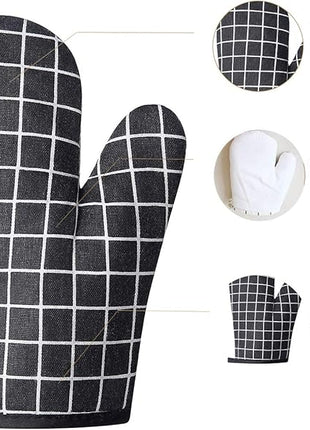 Oven Mitts and Potholders BBQ Gloves-Oven Mitts and Pot Holders with Recycled Infill Silicone Non-Slip Cooking Gloves for Cooking Baking Grilling (4-Piece Set,Black)