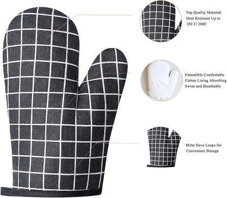 Oven Mitts and Potholders BBQ Gloves-Oven Mitts and Pot Holders with Recycled Infill Silicone Non-Slip Cooking Gloves for Cooking Baking Grilling (4-Piece Set,Black)