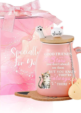 Friendship Gifts for Women Cat Mug Unique Birthday Gifts for Women Cute Stuff Kawaii Tea Cup Christmas Gift Bestie Friend Gift For Woman Cat Lovers hemed Gifts for BFF Coworker Sister