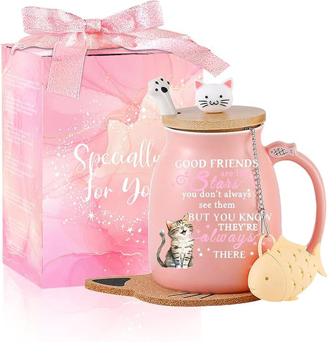 Friendship Gifts for Women Cat Mug Unique Birthday Gifts for Women Cute Stuff Kawaii Tea Cup Christmas Gift Bestie Friend Gift For Woman Cat Lovers hemed Gifts for BFF Coworker Sister