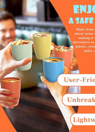 Homienly Kids Cups Premium Wheat Straw Cups Set of 4, Reusable Cups, Unbreakable Drinking Cup 12 OZ, Dishwasher and Microwave safe, Tumbler for Juice, Drinks, Milk - Beach Color