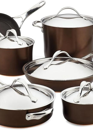 Anolon 83852 Nouvelle Copper Hard Anodized Nonstick Cookware Set / Pots and Pans Set - 11 Piece, Brown