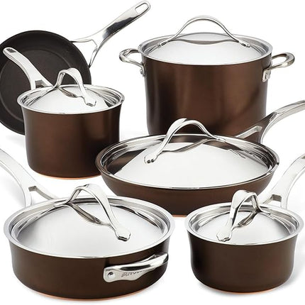 Anolon 83852 Nouvelle Copper Hard Anodized Nonstick Cookware Set / Pots and Pans Set - 11 Piece, Brown