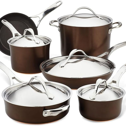Anolon 83852 Nouvelle Copper Hard Anodized Nonstick Cookware Set / Pots and Pans Set - 11 Piece, Brown