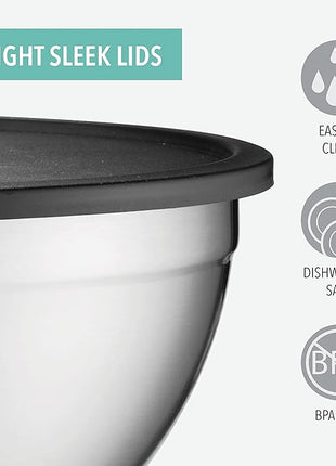 Mixing Bowls with Lids Set, Stainless Steel Mixing Bowls with Airtight Lids, Nesting Mixing Bowl Set for Space Saving Storage, Ideal for Cooking, Baking, Prepping & Food Storage