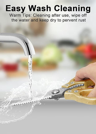 CGBE Kitchen Scissors All Purpose Heavy Duty, Ultra Sharp Stainless Steel Kitchen Shears Dishwasher Safe, Cooking Shears for Chicken, Poultry, Fish, Meat, Herbs & Grapes with Non-Slip Grips - Gold