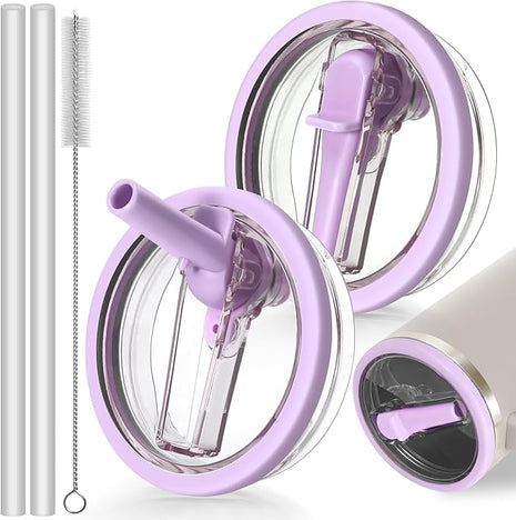 30oz Leak Proof Lid for Stanley Quencher H2.0 Tumbler, Flip Straw Lid Replacement 30 oz Tumbler No Spill Cover Top for Stanley Protour Stanley Cup Accessories, 2 Pack (Purple, Purple)