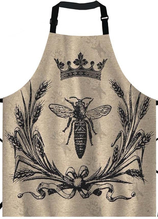 EKOBLA Bee Aprons Vintage Queen Bees Retro Crown Floral Ear Bowknot Black Waterproof Resistant Chef Cooking Kitchen BBQ Adjustable Aprons for Women Men 27x31 Inch