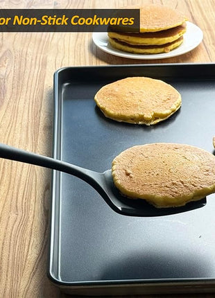 Silicone Pancake Spatula Turner with Lengthened Handle& Seamless Design, Heat Resistant Slotted Flipper for Nonstick Cookware, Large Flexible Kitchen Utensils for Egg, Pancake, Burger, Black