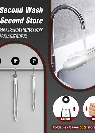 Walfos Stainless Steel Kitchen Tongs for Cooking- 7 ，9 and 12 Inch, Food Grade Metal Tongs for Cooking, BBQ, Set of 3 Heavy Duty Locking Cooking Tongs Non-Slip Grip