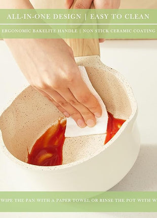 Pots and Pans Set Non Stick, Healthy Ceramic Cookware Set, 3pcs Kitchen Pots Frying Pan Saucepan, PFAS-Free, Pink