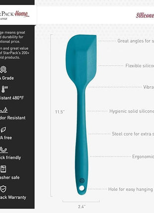 StarPack Basics Silicone Spatula (11.5"), High Heat Resistant to 480°F, Hygienic One Piece Design, Non Stick Rubber Cooking Utensil (Teal Blue)