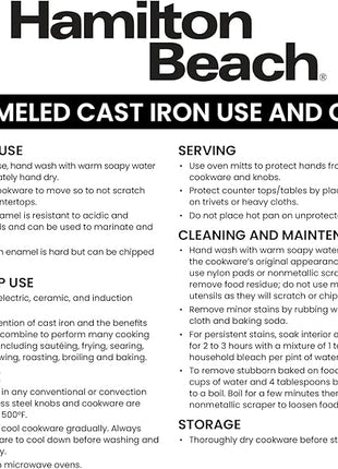 Hamilton Beach Enameled Cast Iron Fry Pan 8-Inch Navy, Cream Enamel Coating, Skillet Pan for Stove Top and Oven