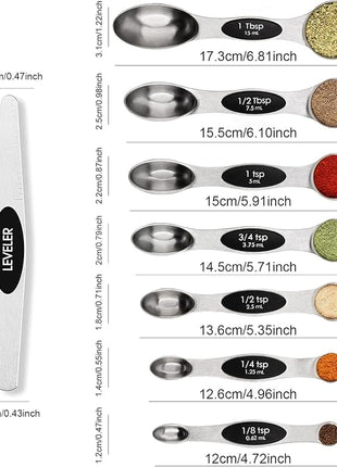 Magnetic Measuring Spoons Set with Leveler, Stackable Stainless Steel Tablespoons for Baking, Fits in Spice Jars