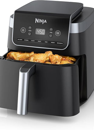 Ninja | Air Fryer Pro XL | 6.5QT Capacity fits up to 9lbs of Wings| 7-in-1 Max Crisp, Broil, Air Fry, Roast, Bake, Reheat & Dehydrate | Dishwasher Safe Parts | Space Saving | Grey | AF182AMZ