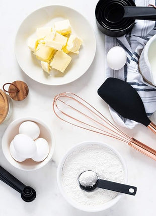 Black and Copper Kitchen Utensils with Holder - 17 Piece Set with Measuring Cups and Spoons, Rose Gold Cooking Tools - Stylish Black and Copper Kitchen Accessories for Modern Cooking and Baking