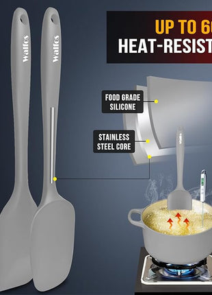 Walfos Silicone Spatula Set (7pcs) - 600℉ Heat Resistant Silicone Scraper Spatulas with Stainless Steel Core, Non Stick Flexible Rubber Spatula for Cooking, Baking and Mixing, Gray