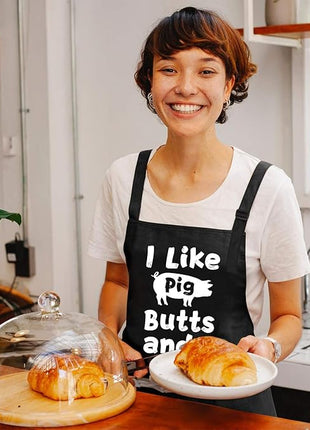 ZOORON Funny Black Chef Aprons for Men Adjustable BBQ Grill Kitchen Cooking Aprons with Pockets, Grill Accessories