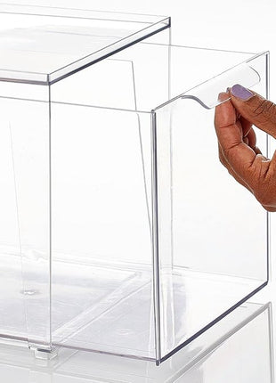 mDesign Plastic Stackable Closet Storage Organizer Bins with Pull Out Drawer for Cabinet, Desk, Shelf, Cupboard, or Dresser Organization - Lumiere Collection - Clear