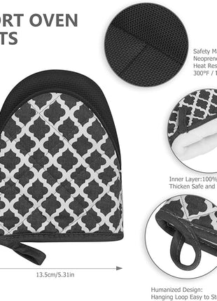 Qulable 1 Pair Short Oven Mitts - Silicone Kitchen Oven Gloves High Heat Resistant 500℉, Mini Oven Mits with Non-Slip Grip Surfaces and Hanging Loop for BBQ, Baking, Cooking and Grilling (Dark Gray)