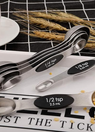Magnetic Measuring Spoons Set of 6 Stainless Steel Dual Sided Stackable Teaspoon for Measuring Dry and Liquid Ingredients