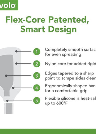 Tovolo Flex-Core All-Silicone Long-Handled Jar Scraper Spatula, Angled Turner Head, Kitchen Tool With Flat Back & Curved Front for Scooping & Scraping, Jar Scraper Spatul, Pesto