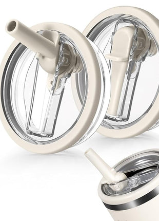 2 Pack Leakproof Lid Replacement 40 oz for Stanley Cup Accessories, Flip Straw Tumbler Leak Proof Lids for Stanley Quencher H2.0, Dust-Proof Straw Cover for stanley cups 40oz (Beige, Beige)