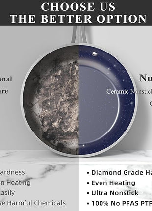 Nuwave Healthy Duralon Blue Ceramic Nonstick Cookware Set, Diamond Infused Scratch-Resistant, PFAS Free, Dishwasher & Oven Safe, Induction Ready & Evenly Heats, Tempered Glass Lids & Stay-Cool Handles