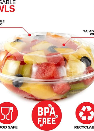 Stock Your Home 18oz Clear Plastic Salad Bowls with Lids Disposable (50 Pack) Mini Takeout Container with Snap on Lid for Fruit Salads, Quinoa, Lunch and Meal Prep, Acai Bowl, To-Go Party Containers