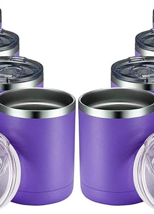MEWAY 12oz Coffee Mug With Handle 8 Pack Bulk,Stainless Steel Insulated Travel Tumblers With Sliding Lid,Double Wall Vacuum Camping Cup for Hot & Cold Drinks Tea (Purple,Set of 8)