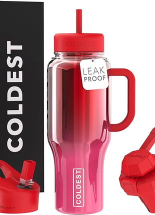 Coldest Tumbler with Handle and Straw - 100% Spill Proof Tumbler with Straw (3 Lids) - Stainless Steel Insulated Leakproof Tumblers for Women & Men - 36 oz (Strawberry Nova)