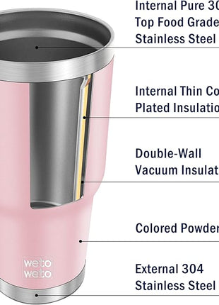 WETOWETO 30oz Tumbler, Stainless Steel Vacuum Insulated Water Coffee Tumbler Cup, Double Wall Powder Coated Spill-Proof Travel Mug Thermal Cup for Home Outdoor (Ice Pink, 1 Pack)