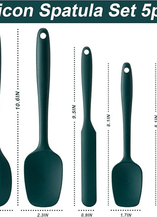 Silicone Spatula Set, 5 Piece Food Grade Rubber Spatulas for Baking, Cooking, and Mixing High Heat Resistant Non Stick Dishwasher Safe BPA-Free (Dark Green)