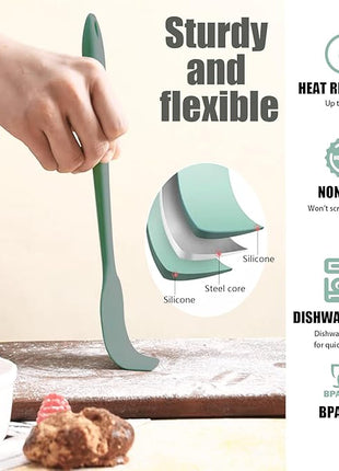 Silicone Spatula, 4-Pack Silicone Set Heat Resistant for Non Stick,Food Grade Cookware with Stainless Steel for Mixing,Cooking,Baking,Flipping,Spreading,Lifting,Serving,BPA Free,Dishwasher Safe(Green)