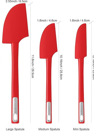 Premium Silicone Spatula Set, JXWING Flexible Heat Resistant Non-slip Handle Baking Cooking Rubber Spatulas, Red
