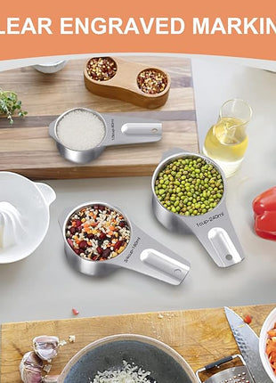 Measuring Cups and Spoons Set of 20, 7 Stainless Steel Nesting Measuring Cups & 7 Spoons, 1 + Leveler & 5 Mini Measuring Spoons for Cooking & Baking