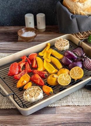 Nordic Ware High-Sided Half Sheet Oven Crisping Baking Tray with Rack, Natural Nonstick Aluminum For Air Frying, Crisping, Broiling, Baking; Cooking Surface 17.9 x 12.9 x 2 inches