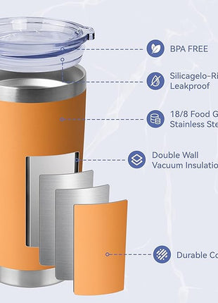 HASLE OUTFITTERS 20oz Stainless Steel Tumblers Bulk, Insulated Travel Cup with Lid, Double Wall Vacuum Coffee Mug for Cold & Hot Drinks 12 Pack, Orange