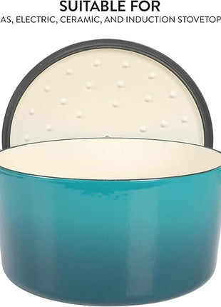 Crock Pot Artisan 6-Quart Round European Enameled Cast Iron Dutch Oven Pot With Lid -Teal Ombre